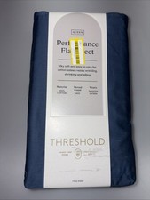 Threshold QUEEN 400 Thread Count Performance Flat Sheet Metallic Blue NEW