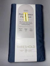 Threshold QUEEN 400 Thread Count Performance Flat Sheet Metallic Blue NEW