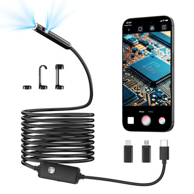 [Dual-Lens] Endoscope Camera with Light,1920P HD Borescope with 8+1 Adjustable L