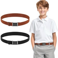 2PCS Adjustable Kids Elastic Belts, Stretch Waist Belts Black Metal Square Bu...