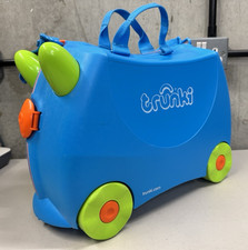 TRUNKI Blue Kids Ride On Suitcase Pull Along With Strap & Key Hand Luggage