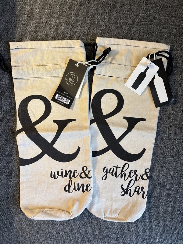 2 Wine Liquor Bottle Canvas Cotton Gift Giving Bags