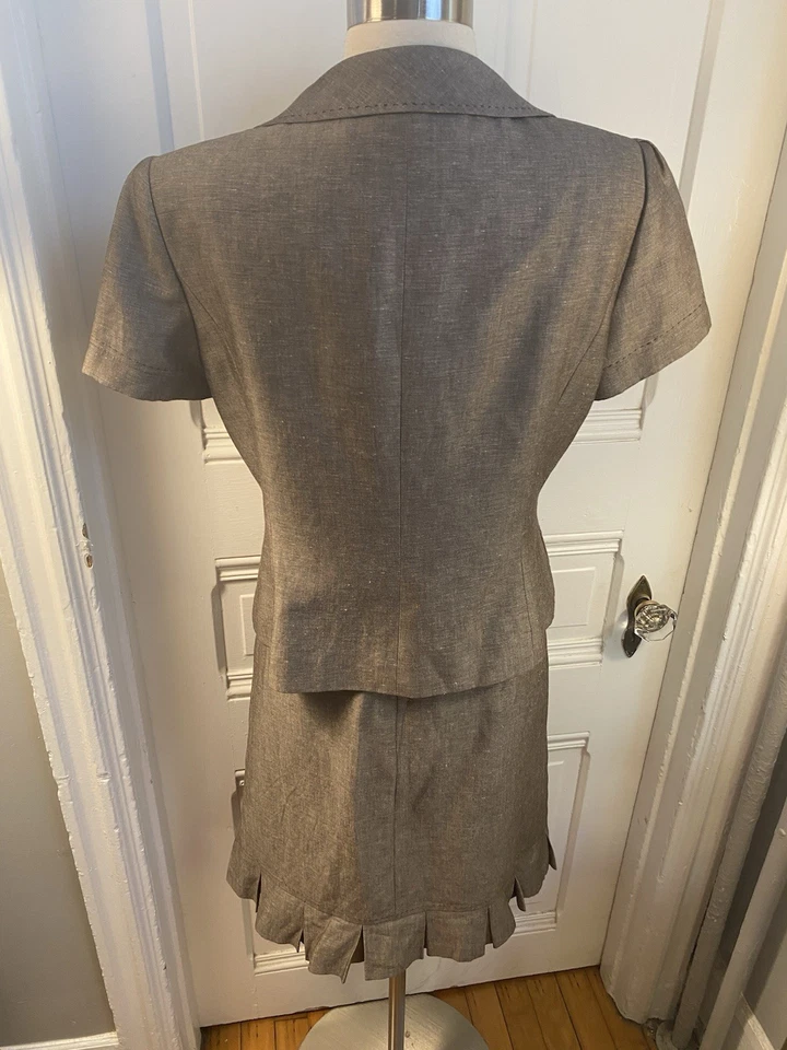 TAHARI ASL FALDA MARRÓN MOTEADO MEZCLA LINO TRAJE-TALLA 8P-FALDA PLISADA INFERIOR!! Foto 4 de 4