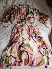 H&M Collection Kaftan Dress With Lacing A-line Slits Cream Patterned Sz S