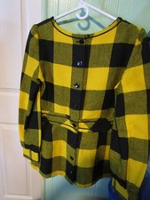 Vtg Bobbie Brooks Women's Yellow Plaid Mid Length Blazer Jacket Button Up Sz 16