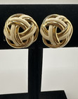 Vintage Ciner Cream Enamel Basket Weave Domed Gold Tone Earrings Clip On — photo 1