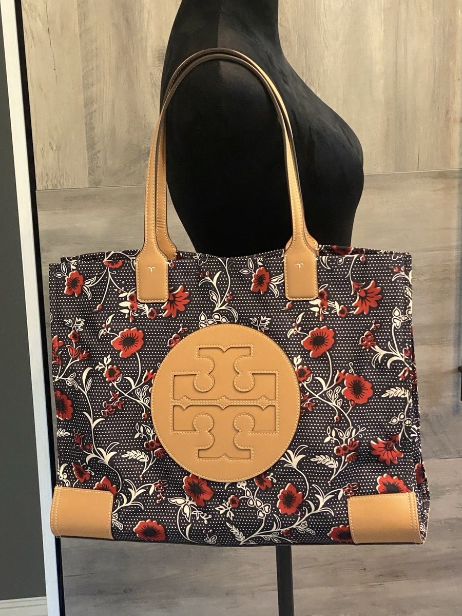 【極美品】TORY BURCH トートバッグ エラ ELLA ナイロン 花柄 NEW Tory Burch Ella Navy Floral LARGE nylon tote shoulder beach
