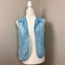 Vtg Vest Womens Medium Pastel Blue Lace Crochet Dainty Cottagecore Boho