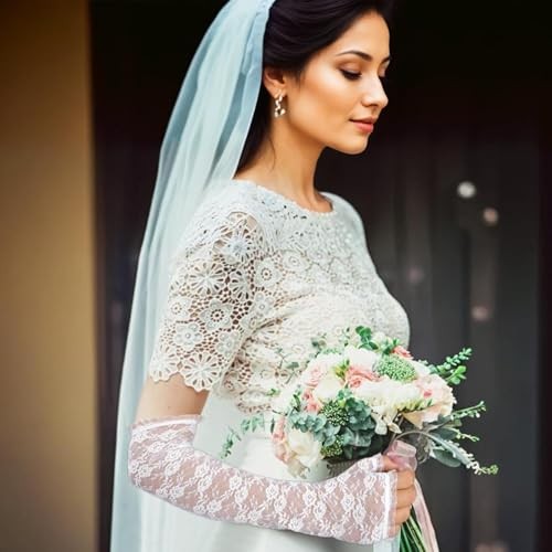 Lusofie Long Lace Gloves Formal Fingerless Women Bridal Lace Floral White