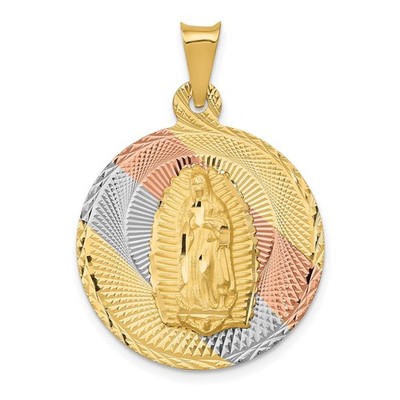 14k Tri-Color Gold Virgin Mary Pendant Catholic Our Lady Guadalupe Medallion