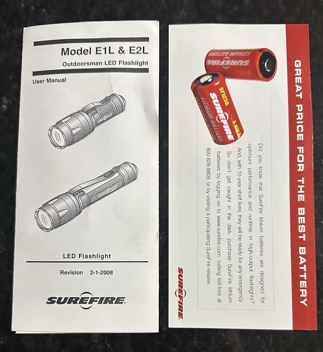 SureFire E2L Outdoorsman E2L-HA-WH Vintage NOS Factory Sealed