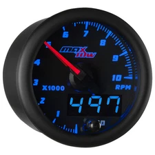52mm Black & Blue LED MaxTow Double Vision 10,000 RPM Tachometer Gauge Kit