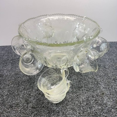 Indiana Glass Princess Crystal Punch Set Vintage 1902 Bowl 8 Cups 6 Hooks In Box