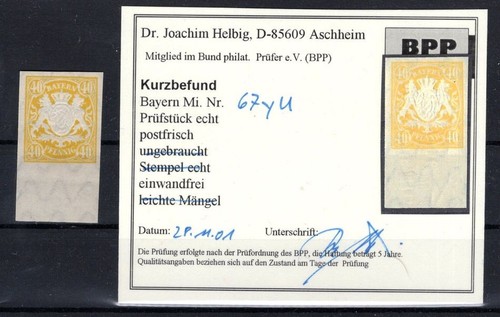 Bavaria 67yU UNPERFORATED ** MNH MINT BPP FIND 220EUR (CA8395
