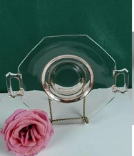 2 Pink Octagon Plates 1930’s Glass Dessert  Trinket square Handles One Smaller