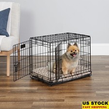 Double Door Dog Crate Leak-Proof Pan Divider Easy Assembly Portable Safe New