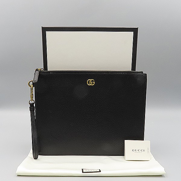 Gucci GG Marmont black leather clutch with gold logo
