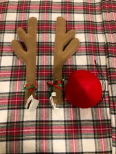 Reindeer Antlers  Nose Car Decoration Kit Plush Rudolf Auto Car Christmas Deco