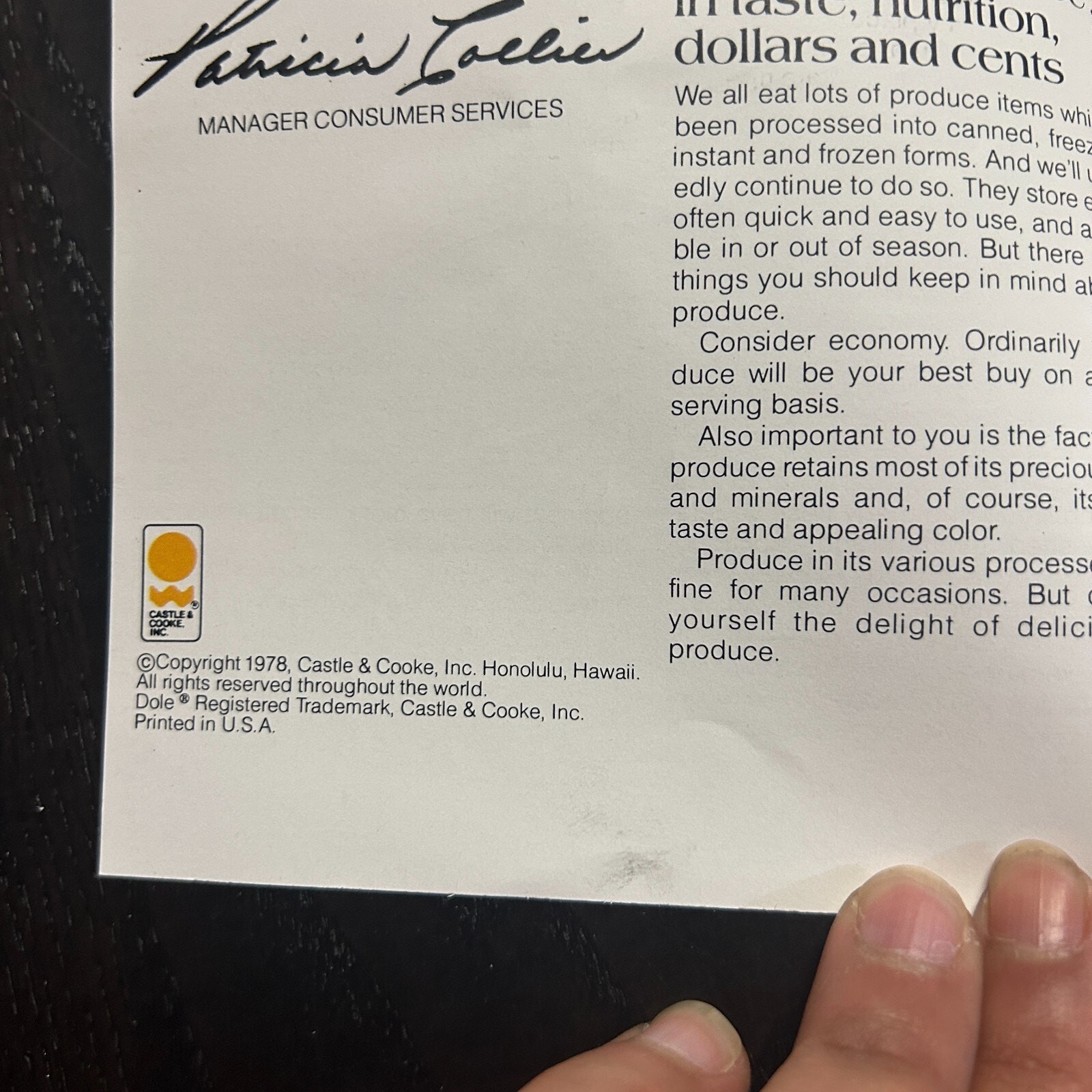 Vintage 1978 Fresh Fruit and Vegetable Facts: How, when, why to buy Pamphlet