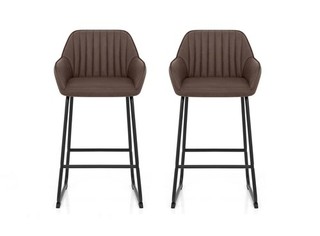 Auction SET OF 2 Kanto Brown Faux Leather Fixed Height Bar Stools (PTR3 38)(1)