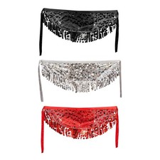 Belly Dance Hip Scarf Sparkly Costume Dress Sequins Skirt for Tango Performance