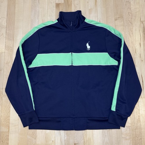Vintage Polo Ralph Lauren Big Pony Track Jacket Full Zip Blue Green Men's XL