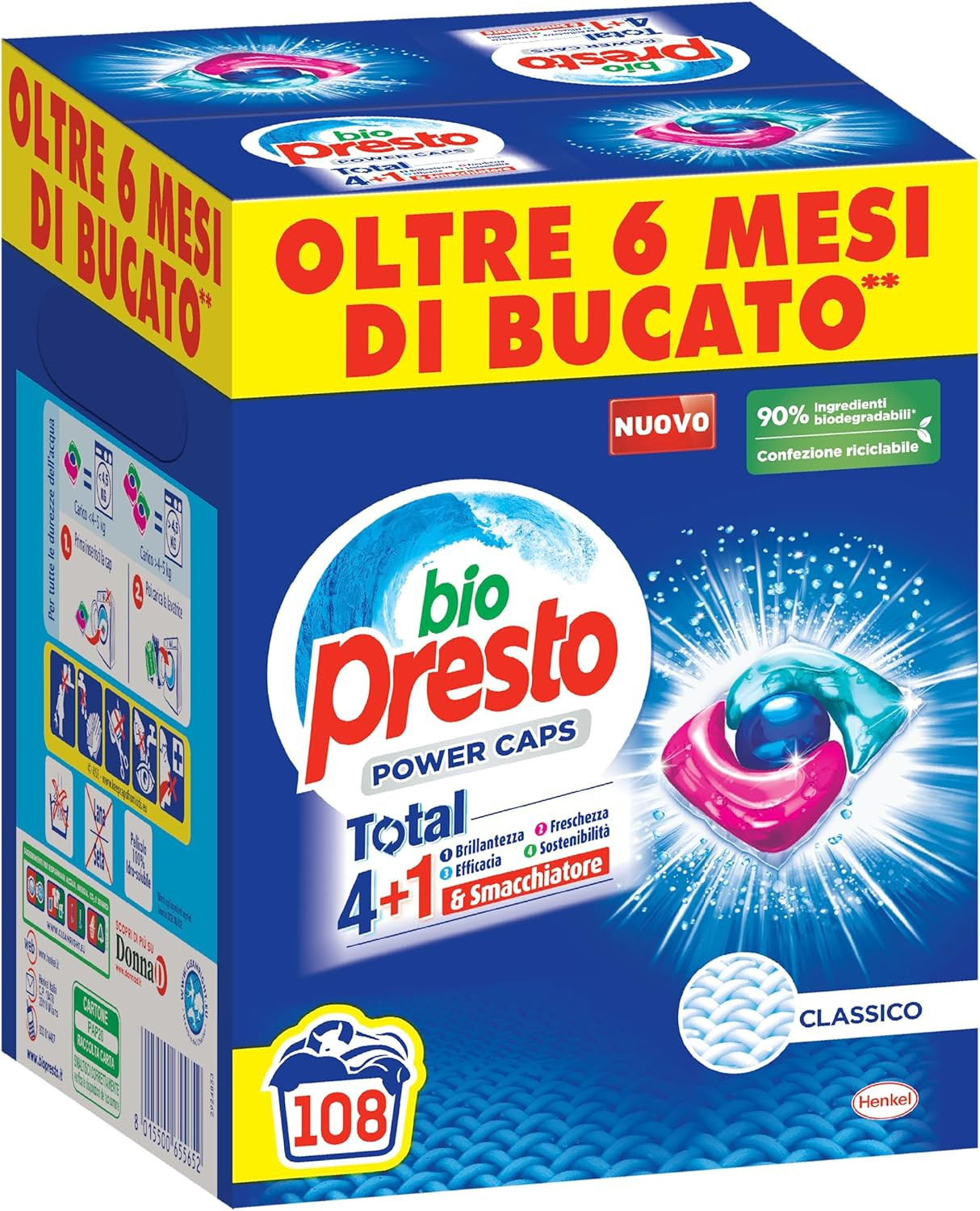 Power Caps Classico 108 Capsule - Detersivo Lavatrice Alta Performance
