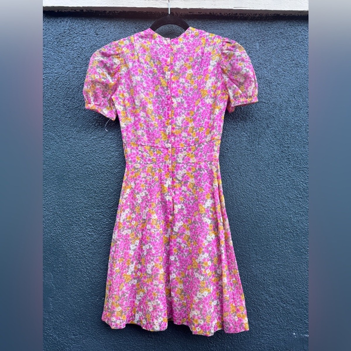 70s Vintage Pink Floral Chiffon Mini Dress XS | eBay
