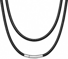 Mens Leather Necklace Stainless Steel Clasp 20 Inch 2MM leather cord necklace fo