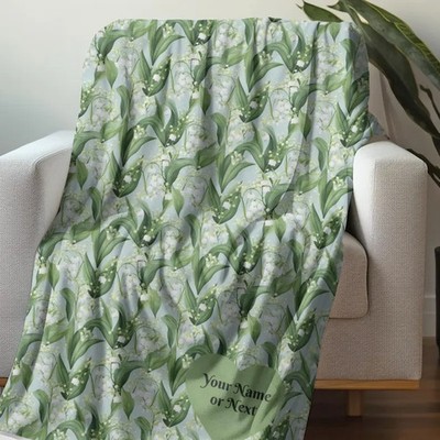 Personalized May Birthday Lily of the Valley Throw Blanket Birth Flower Gift for