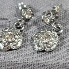 Silver Flower Shaped Dangle Earrings Studs