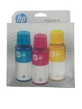 Genuine HP 31 3-Pack Cyan, Magenta, Yellow Ink Bottles 9C228AN EXPIRATION 05/26