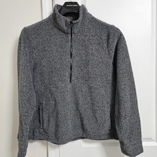 Eddie Bauer Sherpa Fleece Quarter Zip Pullover Womens XL Black White Pockets EUC