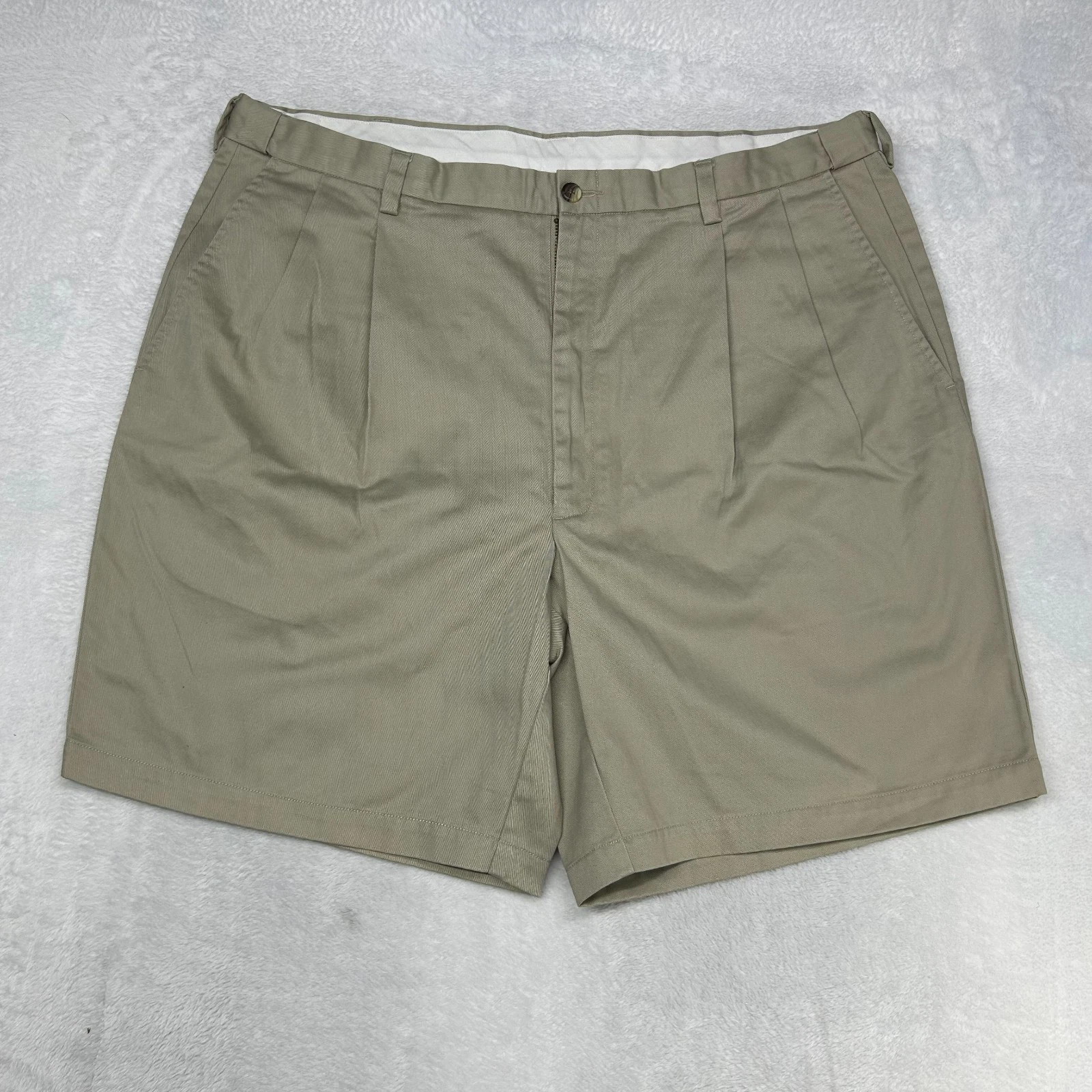 Hagger Plated Chino Shorts Men's 40 Khaki Cotton Classic Pockets Zip Fly - 40X8
