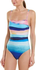 GOTTEX Women's Sunrise Square Neck One Piece Swimsuit Blue Multi 6