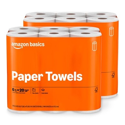 Amazon Basics 2-Ply Flex-Sheets Paper Towels, 150 sheet (Pack of 12), White