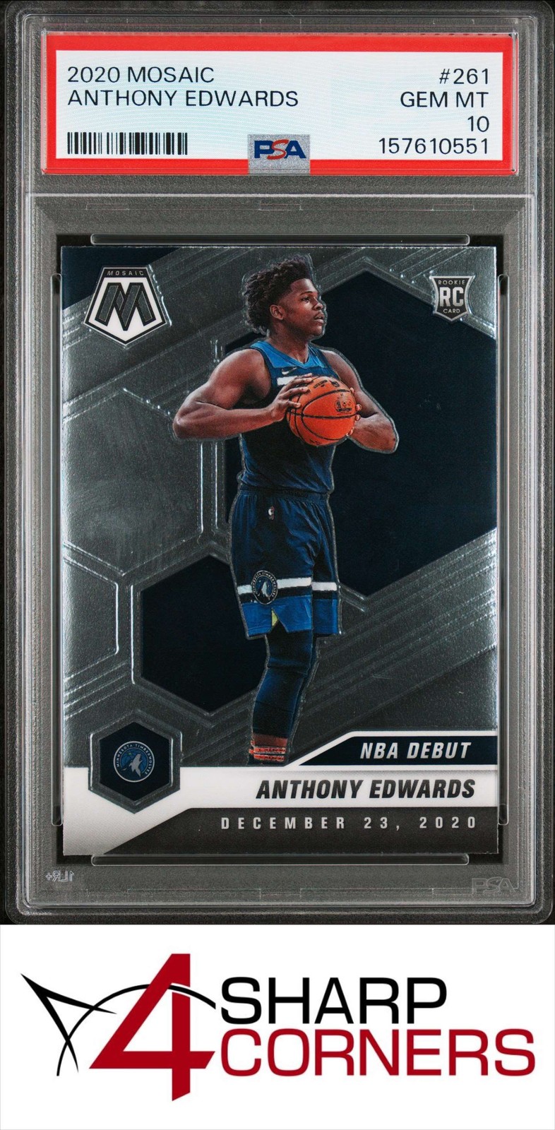 2020 PANINI MOSAIC #261 ANTHONY EDWARDS RC TIMBERWOLVES PSA 10 view 1