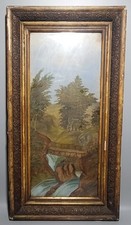 Victorian Painting On Board Gorge Bridge Landscape Countryside Size 35 x 64cm