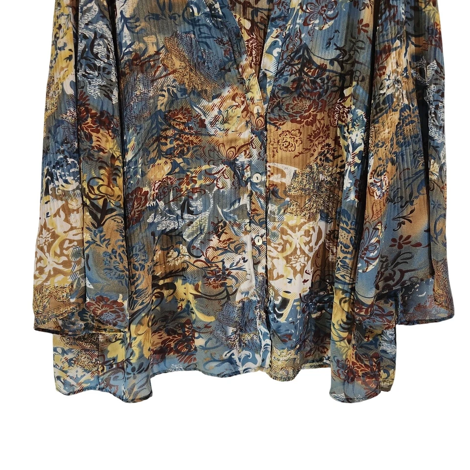 Camisa Blusa Sere Nade Boho Hippie Manga Larga Abotonada Multicolor Floral 2X Foto 4 de 4