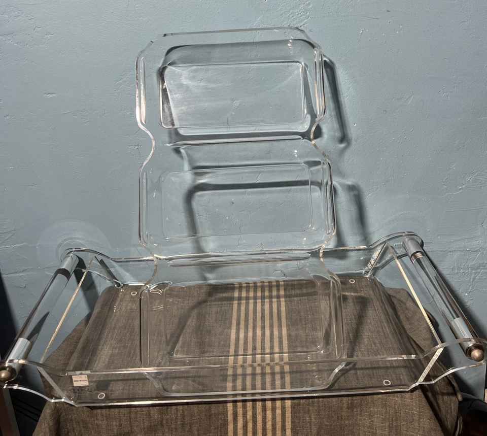 Vtg Grainware Lucite Clear Acrylic Divided Serving Tray w/ Seashell Handles - Image 4 of 4