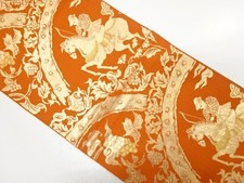7656616: JAPANESE KIMONO / ANTIQUE FUKURO OBI / SILK / WOVEN GRAPE ARABESQUE