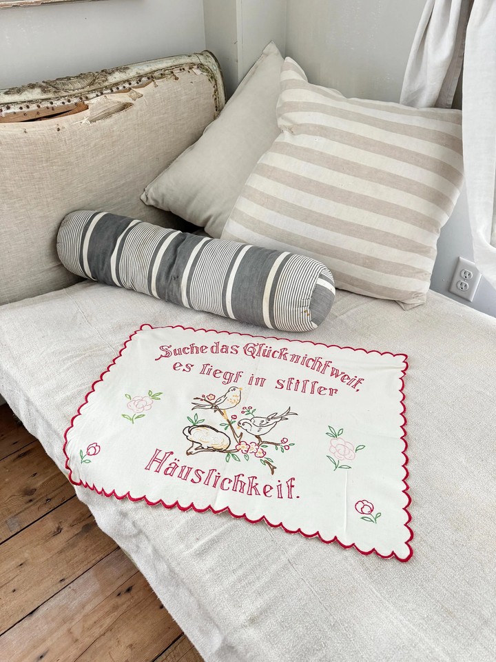 Vintage German embroidery birds handmade embroidered textile wall art for frami
