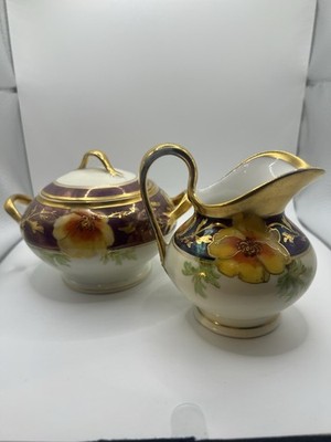 Antique T&V Limoges Sugar & Creamer Set Hand-Painted Pitkin & Brooks Chicago