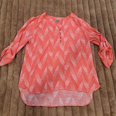 Como Vintage Blouse Orange White Chevron Print Button Up Womens Size XXL