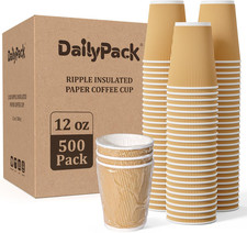 500 Pack 12 Oz Paper Coffee Cups, Ripple Insulated Paper Cups, Hot Water Cups fo