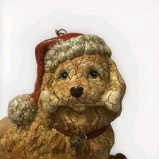 Vintage Rare Resin Golden Retriever Santa Hanging Christmas Ornament 6 In