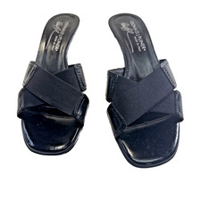 Donald J Pliner Kiki Black Crepe Criss Cross Sandals Kitten Heel size 6
