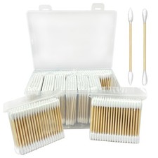 1000-Pack Bamboo Cotton Swabs Bulk 5x100 Round  5x100 Pointed Tips - Biodegr...