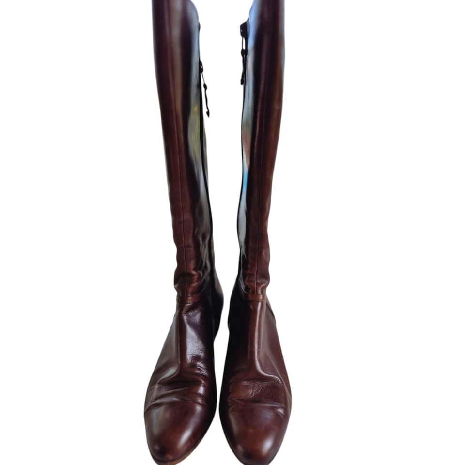 Botas Ferragamo Mujer Talla 7 B Hasta la Rodilla Marrón Cuero Italiano Lujo Clásicas  Foto 4 de 4