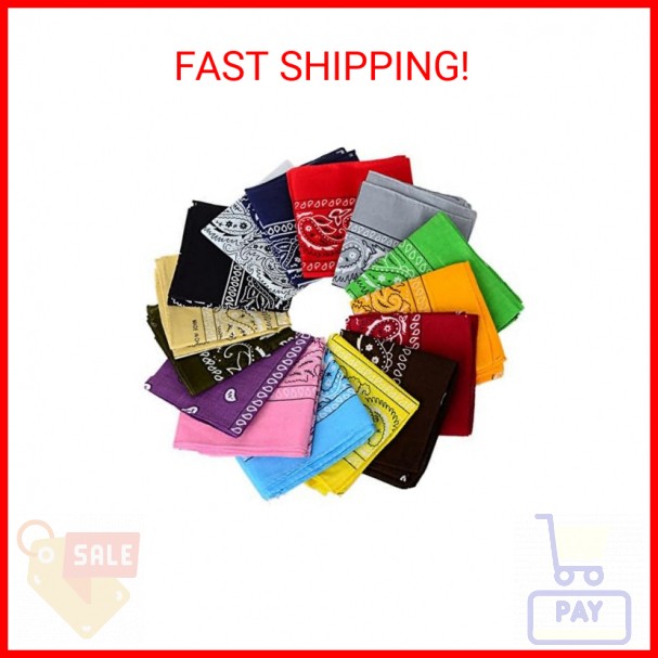 One Dozen/12pcs Assorted Bandanas 22X22 Inch 100% Cotton Novelty Double Sided Pr